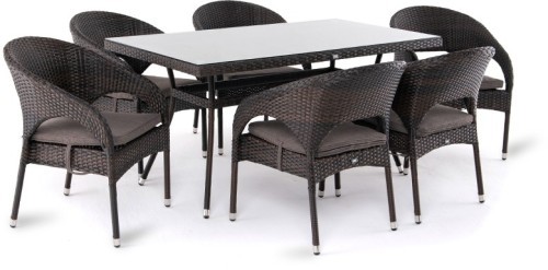 Обеденная группа серии ТОРРЕ коричневая на 6 персон со столом 150х80 из искусственного ротанга
