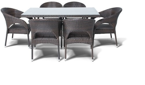 Обеденная группа серии ТОРРЕ коричневая на 6 персон со столом 150х80 из искусственного ротанга