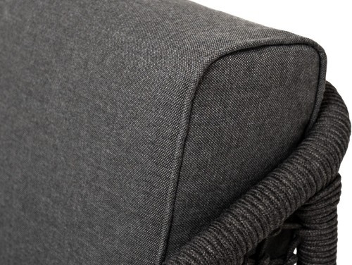Канны кресло плетеное из роупа (узелки), основание дуб, роуп темно-серый круглый, ткань серая