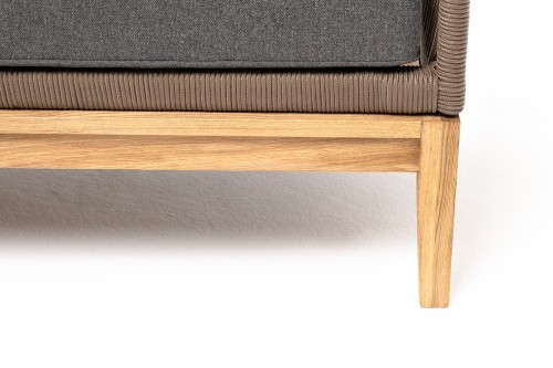 Канны диван 2-местный плетеный из роупа, основание дуб, роуп коричневый круглый, ткань темно-серая 019
