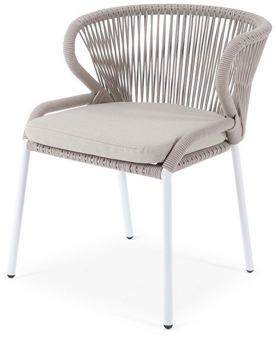Милан стул плетеный из роупа, каркас алюминий бежевый (RAL1001), роуп бежевый круглый, ткань бежевая