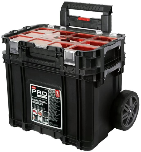 Ящик для инструментов на колесах CONNECT CART + ORGANIZER черного цвета из пластика