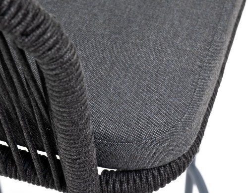 Марсель стул барный плетеный из роупа, каркас из стали серый (RAL7022), роуп темно-серый круглый, ткань темно-серая