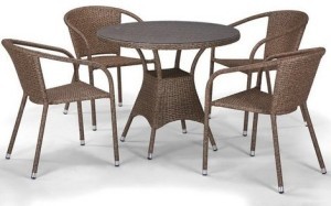 Комплект мебели T197AT/Y137A-W56 на 4 персоны из плетеного искусственного ротанга, цвет светло-коричневый