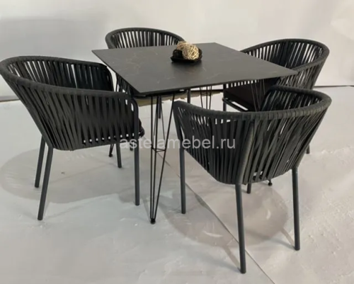 Стол обеденный серии РУССО цвета чёрный мрамор HPL 90х90